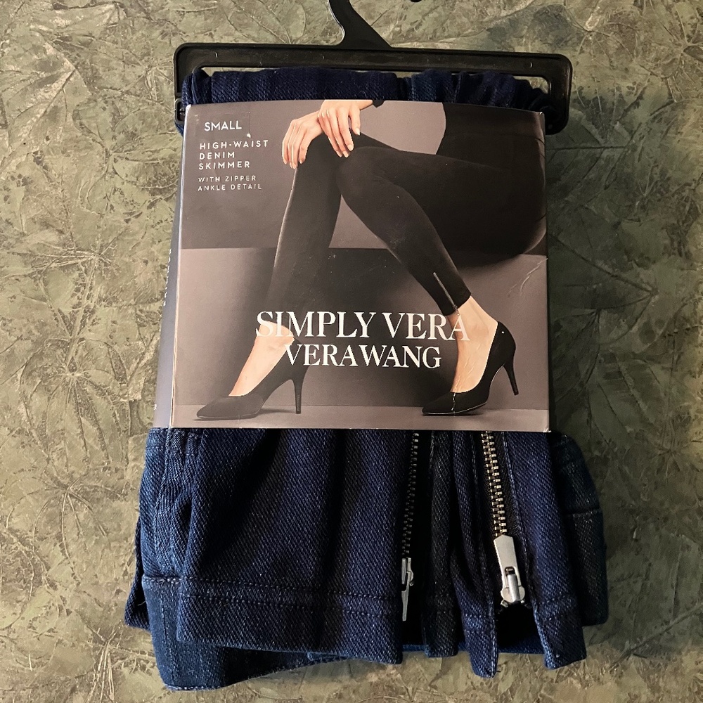 SIMPLY VERA WANG HIGH-WAIST DENIM SKIMMER WITH ZIPPER ANKLE DETAIL SIZE SMALL